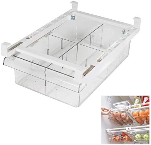 YekouMax Fridge Drawer Organizer, Refrigerator Organizer Bins, Pull Out with Handle, Shelf Holder Storage Box, Clear Container for Food, Drinks, Fit for Fridge Shelf Under 0.6" (1 Pack Medium)