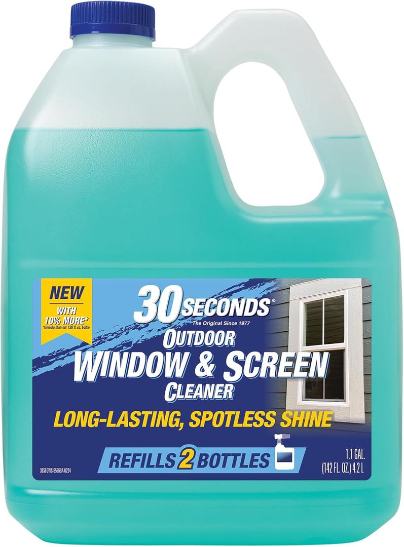 30 SECONDS Outdoor Window & Screen Concentrated Cleaner for Glass, Patio Doors, Fiberglass, Furniture - No Screen Removal Required, Spray & Rinse - Refill for Hose End Sprayer Bottles, 1.1 Gallon 30 SECONDS Outdoor Window & Screen Concentrated Cleaner for Glass, Patio Doors, Fiberglass, Furniture - No Screen Removal Required, Spray & Rinse - Refill for Hose End Sprayer Bottles, 1.1 Gallon
