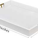 16×20 Inches White Faux Leather Coffee Serving Tray Decorative Ottoman Trays with Gold Metal Handles Decor for Living Room Rectangle Large Bed Breakfast Organizer for All Occasions Multipurpose Using