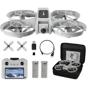 Drones for Adults with Camera 2K, Upgraded 4.5inch LCD RC Screen Remote Control, Brushless Motor Smart FPV Quadcopter for Kids Beginners, Auto Hovering, 3D Flips, Headless Mode, Follow Me, 2 Batteries, 30 Mins Flight Time, Great Gift Toy for Boys and Girls White Drones for Adults with Camera 2K, Upgraded 4.5inch LCD RC Screen Remote Control, Brushless Motor Smart FPV Quadcopter for Kids Beginners, Auto Hovering, 3D Flips, Headless Mode, Follow Me, 2 Batteries, 30 Mins Flight Time, Great Gift Toy for Boys and Girls White