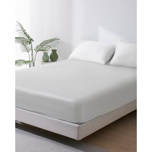 ZonLi Cooling Fitted Sheets,100% Rayon Derived from Bamboo Cooling Fitted Sheet Queen Size for Hot Sleeper, Deep Pocket Up to 20", Soft Bed Sheets, Hotel Silky Bedding Set, Snow White