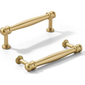 khtumeware 2 Pack 4inch(102mm) Hole Center Brushed Gold Cabinet pulls Matte Gold Solid Heavy-Duty Tradition Kitchen Cabinet Handle Cabinet Hardware for Dressing Table Bathroom Pull