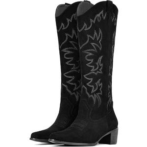 IUV Cowboy Boots For Women Knee High Western Cowgirl Boots Snip Toe Side Zipper Chunky Heel (9, Camel)