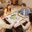 DEVPNR Mahjong Mat for Table with Rules, Noise-Reducing 32.6"x32.6" Mahjong Table Cover, Non-Slip Table Cloth for American Mahjong, Poker, Card, Board & Tile Games, Easy Storage with Travel Bag (Pink)