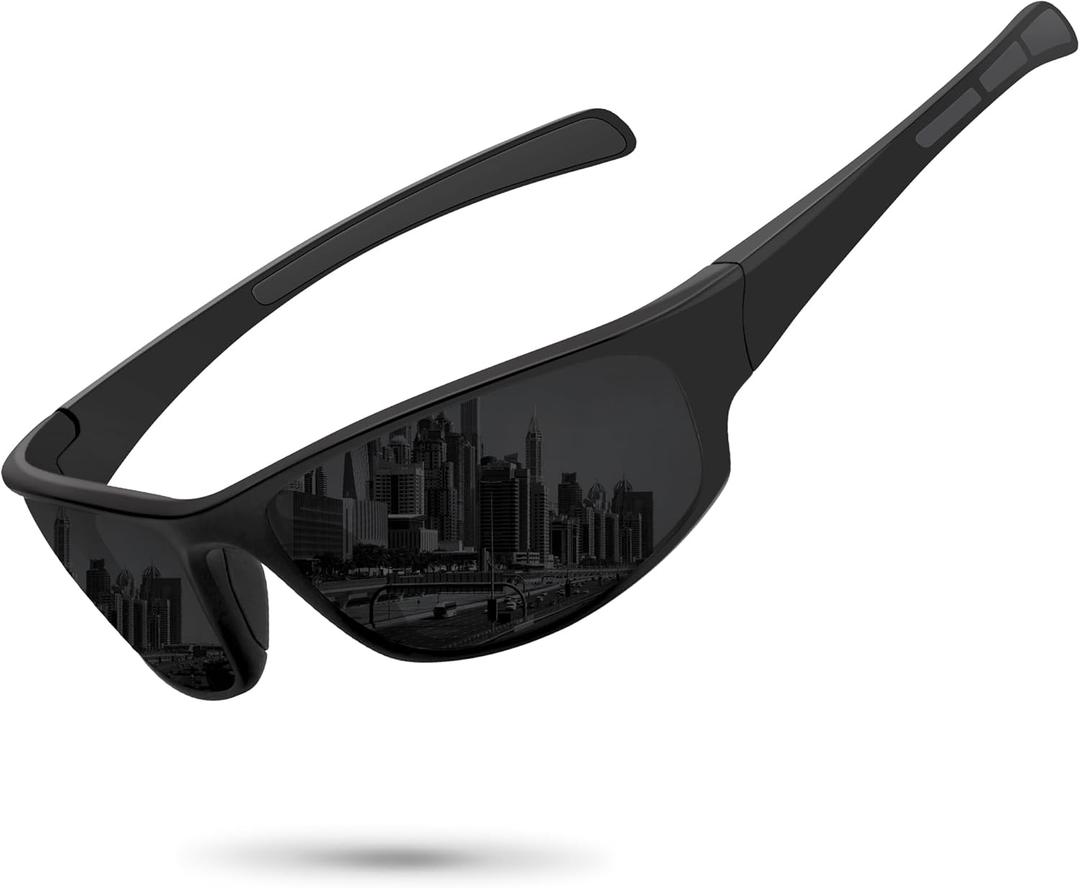 Sports Polarized Sunglasses for Men Women Wrap Around Sun Glasses Fishing Cycling Driving Running UV Protection (Matte Black Frame/Gray Lens)