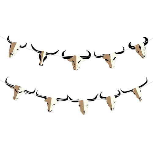 Hooqict Western Cowboy Rodeo Party Banner Western Birthday Party Decorations Bull Skull Banner Western Happy Birthday Banner Garland for Wild West Country Birthday Decorations