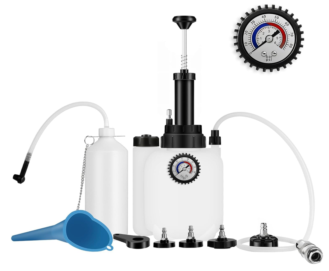 DIQDI 3L Brake Bleeder Kit, Manual Pressure Brake Fluid Bleeder with 1L Catch Bottle, 4 Master Cylinder Adapters, Funnel & Fluid Dropper, OnePerson Brake and Clutch Bleeding Tool for Cars SUVs