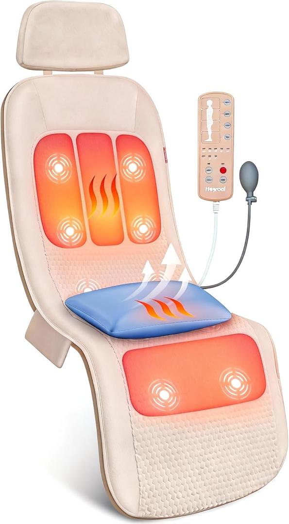 Full Body Massage Mat with Heat, Vibration Back Massager, Massage Chair Pad, 10 Vibration Motors, 2 Heating Levels, Removable Lumbar Traction & Relaxation, Foldable, Gifts