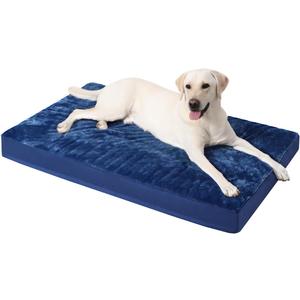 KSIIA Orthopedic Dog Crate Bed Waterproof Dog beds for Large Dogs Deluxe Plush Washable Pet Mat with Egg Crate Foam & Removable Cover, 35 x 22 Inch, Blue