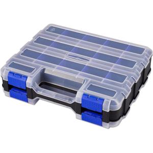 Small Parts Storage Case Tools Box Organizer Double Side 34 Compartments Hardware Organizers with Removable Plastic Dividers for Screws Nuts Nails Bolts (Blue)
