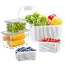Fresh Fruit Vegetable Storage Containers, 3 Pack Produce Saver Container for Fridge with Lids &Removable Colander BPA-Free Refrigerator organizer for Fruit, Veggie Berry, Meat Keep Fresh Longer- Grey