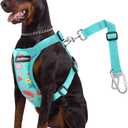 Dog Vehicle Safety Vest Harness, Adjustable Soft Padded Mesh Car Seat Belt Leash Harness with Travel Strap and Carabiner for Most Cars, XXL Size, Lake Blue Flower