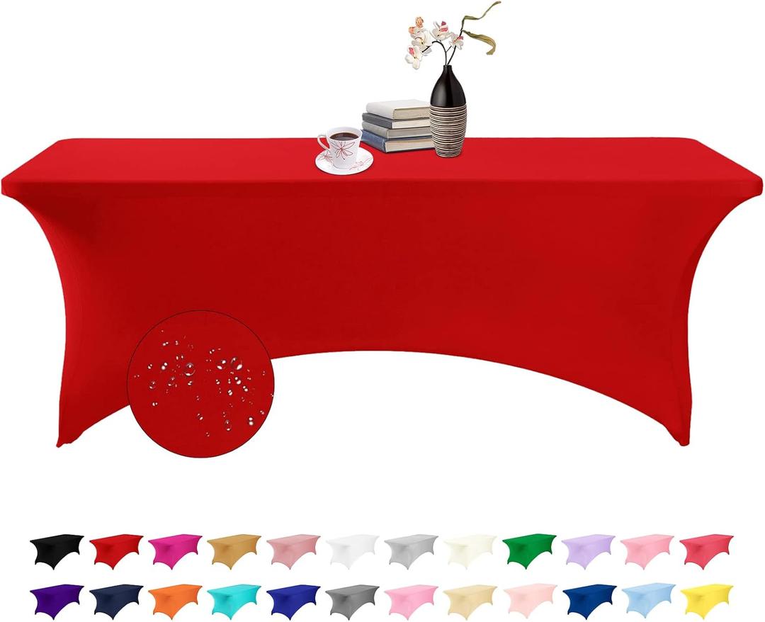 Spandex 8ft Waterproof Table Cover for Party,Wedding, Banquet, and Events(Red) (96" x 30" (Rectangular))