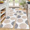 Ileading Boho Kitchen Rugs Sets 3 Piece with Runner Floral Kitchen Floor Mat Carpet Farmhouse Kitchen Rugs and Mats Non Skid Washable Runner Rug for Kitchen Floor Office Sink Laundry, Brown (20"x32"+20"x48"+20"x59")