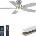 Ohniyou Ceiling Fans with Lights, 42'' Low Profile Ceiling Fan with Light and Remote/APP Control, Modern Flush Mount Ceiling Fan for Indoor Bedroom Kitchen, Dimmable, Qiuet DC Motor, Silver