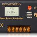 ECO-WORTHY 30A Solar Charger Controller Solar Panel Battery Intelligent Regulator with Dual USB Port Auto 12/24V PWM Positive Ground for LithiumLead-Acid,Gel Battery