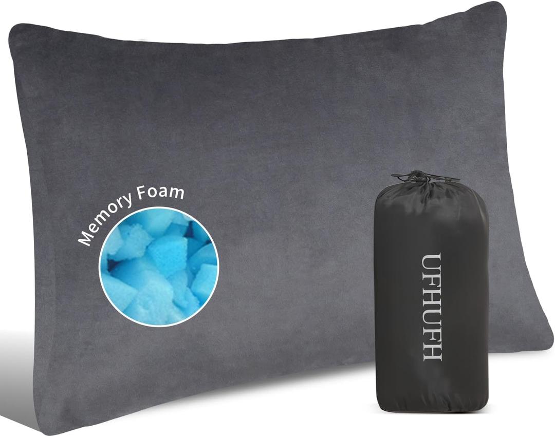 Camping Pillow,Compressible Small Shredded Memory Foam Pillow,Travel Pillow for Airplane,Backpacking and Hiking Grey Small 