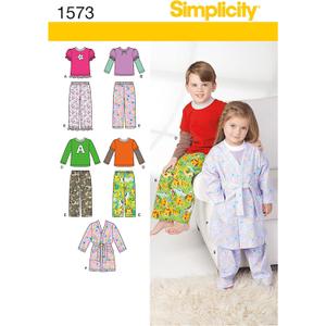 Simplicity 1573 Children's Pajamas and Robe Sewing Pattern, Sizes 4-8