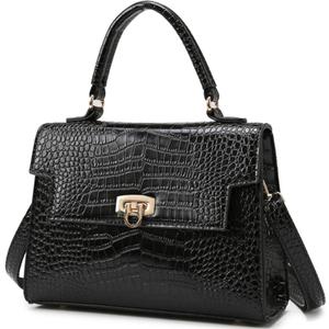 Makukke Shoulder Bag Pu Leather Handbags Crocodile Pattern Top Handle Purse Trendy Crossbody Bag for Women Flap Satchel Bags (Black)