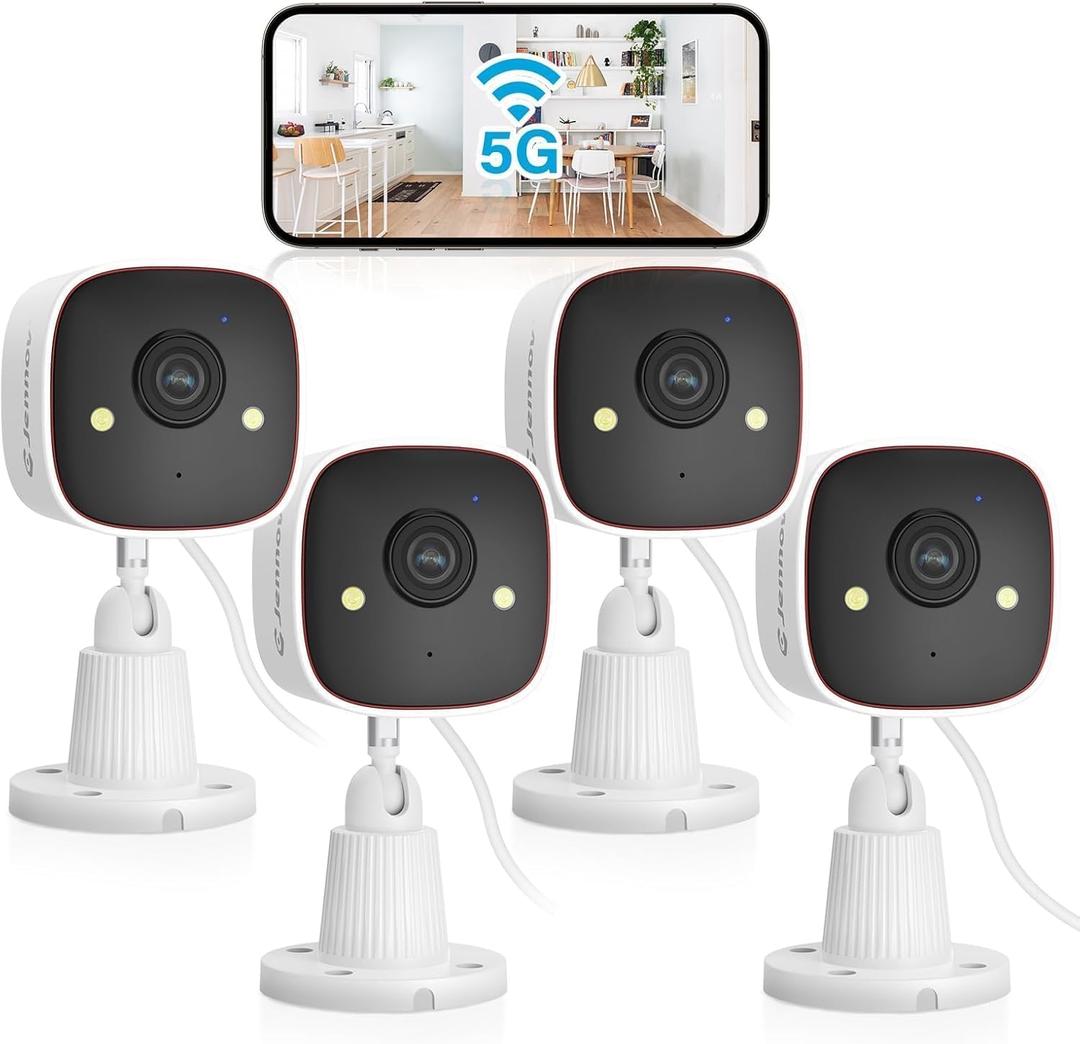 Jennov 2K WiFi Security Camera Indoor/Outdoor, Plug-in Home Surveillance Cam with Color Night Vision, Human Motion Detection, 2-Way Audio, IP66 Waterproof, Baby & Pet Monitor, 5G/2.4G,  4pcs Outdoor Camera