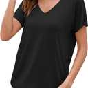 Herou Short Sleeve V Neck Womens Basic Tops Casual Loose Fit T Shirts Soft Tees for Women (X-Large, 01-black)