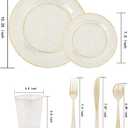WELLIFE 175 Pieces Gold Glitter Plastic Plates with Silverware and Cups, Includes: 50 Plates, 50 Forks, 25 Knives,25 Spoons and 25 Cups for Party