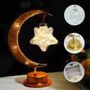 2 x Crescent Moon Table Light with Hanging Star Ramadan Decorative Atmosphere Lamp Battery Operated Suitable for Home Bedroom Shop Party Decoration