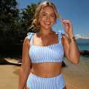 Herseas Women's Tie Shoulder Bikini Sets 2 Piece High Waisted Swimsuits (Blue, L)