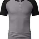 JMIERR Men's Muscle Slim Henley Shirts Crewneck Longline T-Shirt Gym Workout Athletic Shirt Tees with Button (XL)