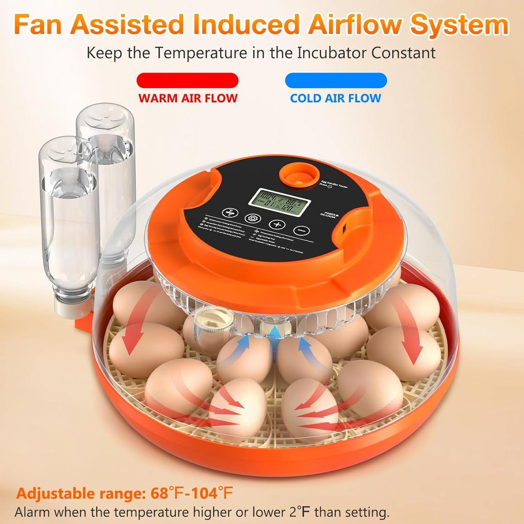 Apdoe 18 Egg Incubator, Incubators for Hatching Eggs, Automatic Egg Turner with Temperature Control, Egg Candler, Auto Water Replenishment, Poultry Incubator for Hatching Chicken Quail Duck Parrot