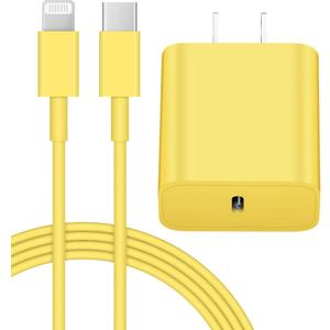 iPhone 14 13 12 Fast Charger 20W PD USB C Wall Charger with 6FT Fast Charging Cable for iPhone 14/14 Pro/14 Pro Max/14 Plus/13/12/11/Pro/Pro Max/Mini/Xs Max/X, iPad - Yellow