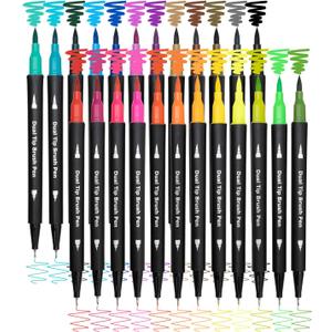 Dual Brush Marker Pens,24 Colored Markers,Fine Point and Brush Tip for Adult Coloring Books Bullet Journals Planners,Note Taking Coloring Writing
