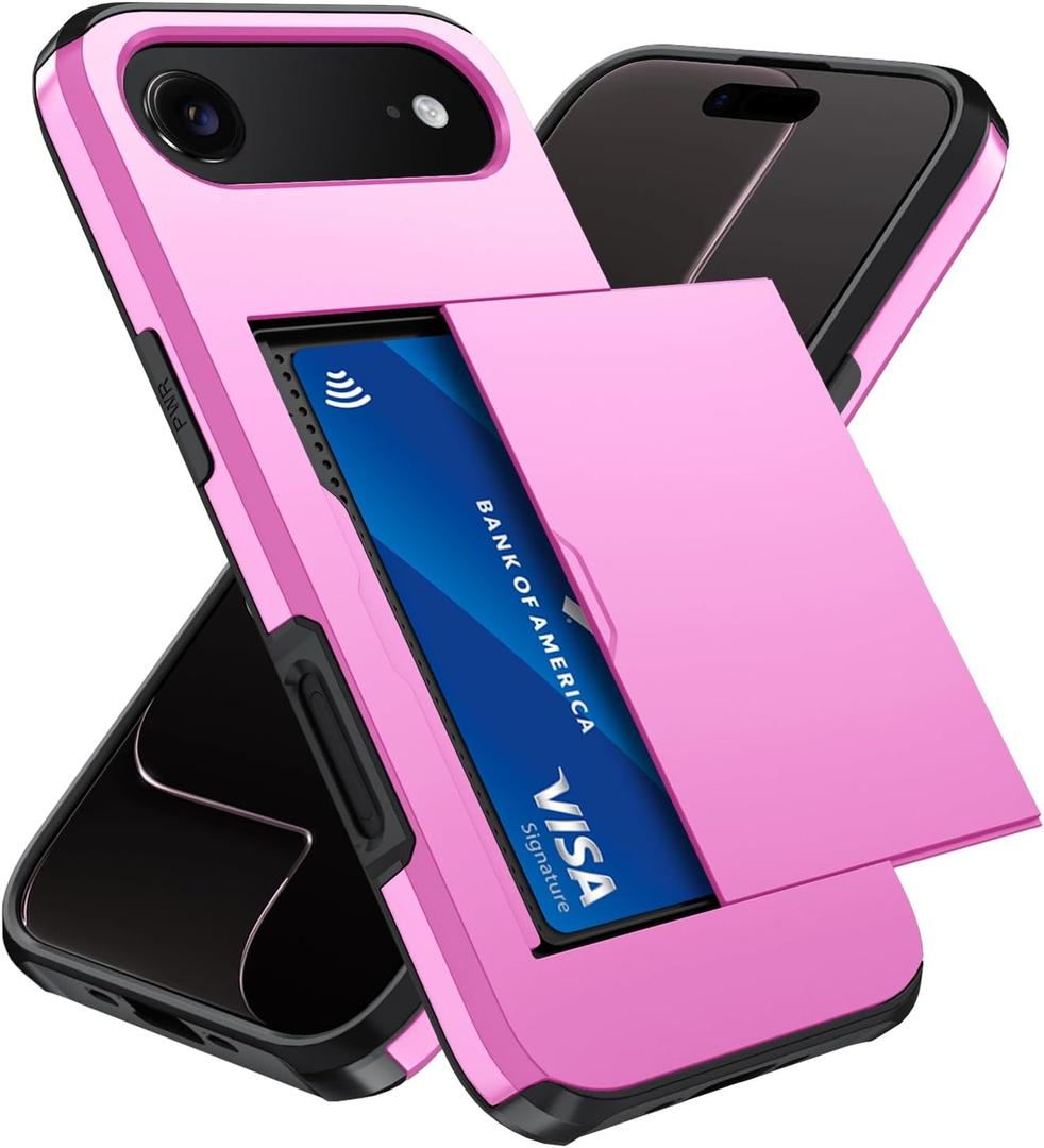 Qinmay Compatible with iPhone 17 Air Case Wallet,Built-in Card Holder, Heavy Duty Protective Dual Layer Shockproof Hidden Card Slot Slim Wallet Phone Cover for iPhone 17 AirPink