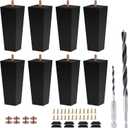 Sofa Legs Square Bed Feet 6 inch Wood Replacement Leg for Furniture Set of 8,Black (6")