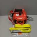 Portable Drill Winch of 1500 LB, Red Handheld Drill Winch with 40 Foot Synthetic Rope, Rotate The Hook 360 Degrees, for Lifting & DraggingDown Strap with D Rings
