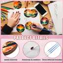 Reallnaive 8 Pcs Beach Paint by Numbers Kit for Adults Summer Coastal Coasters with Holder Palm Trees Sunset Mini Paint by Numbers Round Oil Painting Drink Coaster for Small DIY Craft Birthday Gift