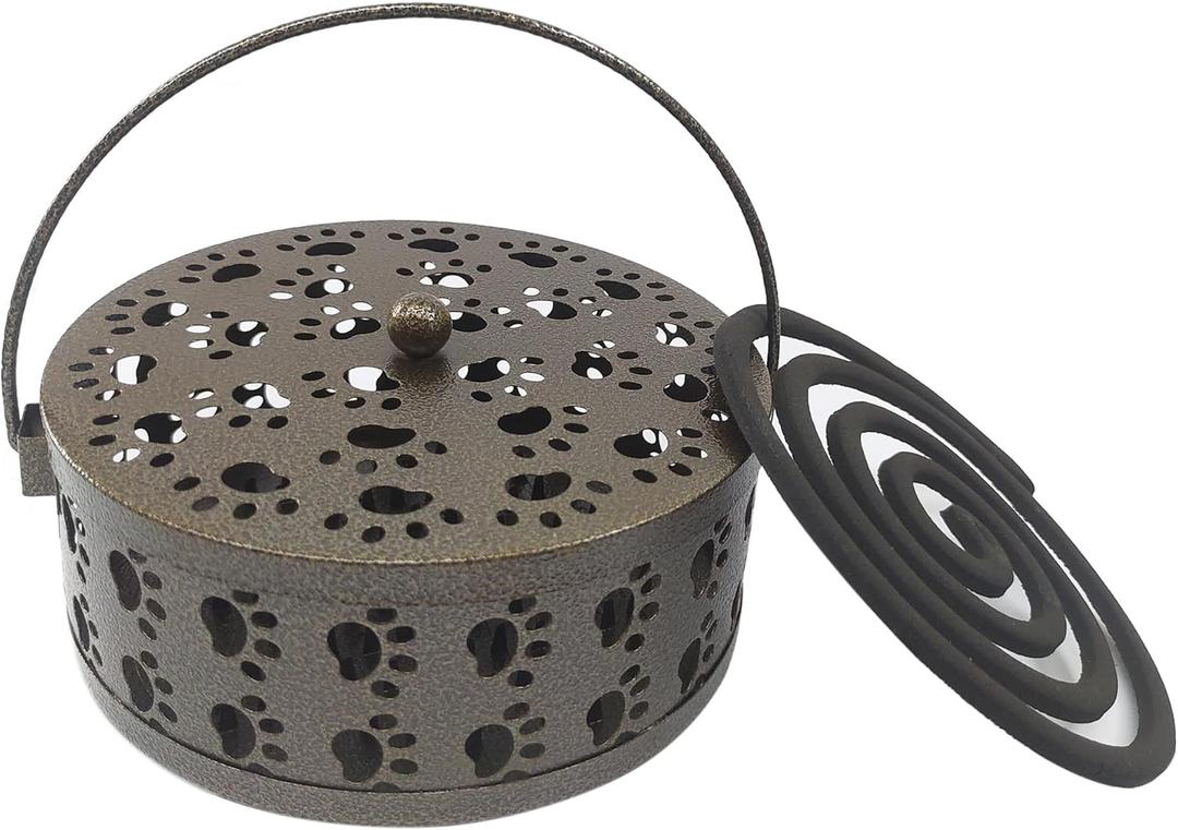 Mosquito Coil Holder, Portable Metal Mosquito Coil Burner, Mosquito Incense Holder with Handle for Home or Outdoor(Cat Paw Cutout Design)
