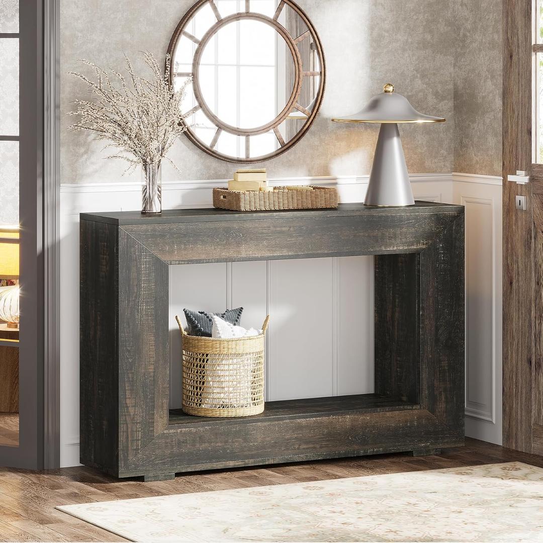 Tribesigns Farmhouse Console Table, 47 Inches Entryway Console Table with Storage, Industrial Hallway Accent Table for Living Room, Entrance (Black)