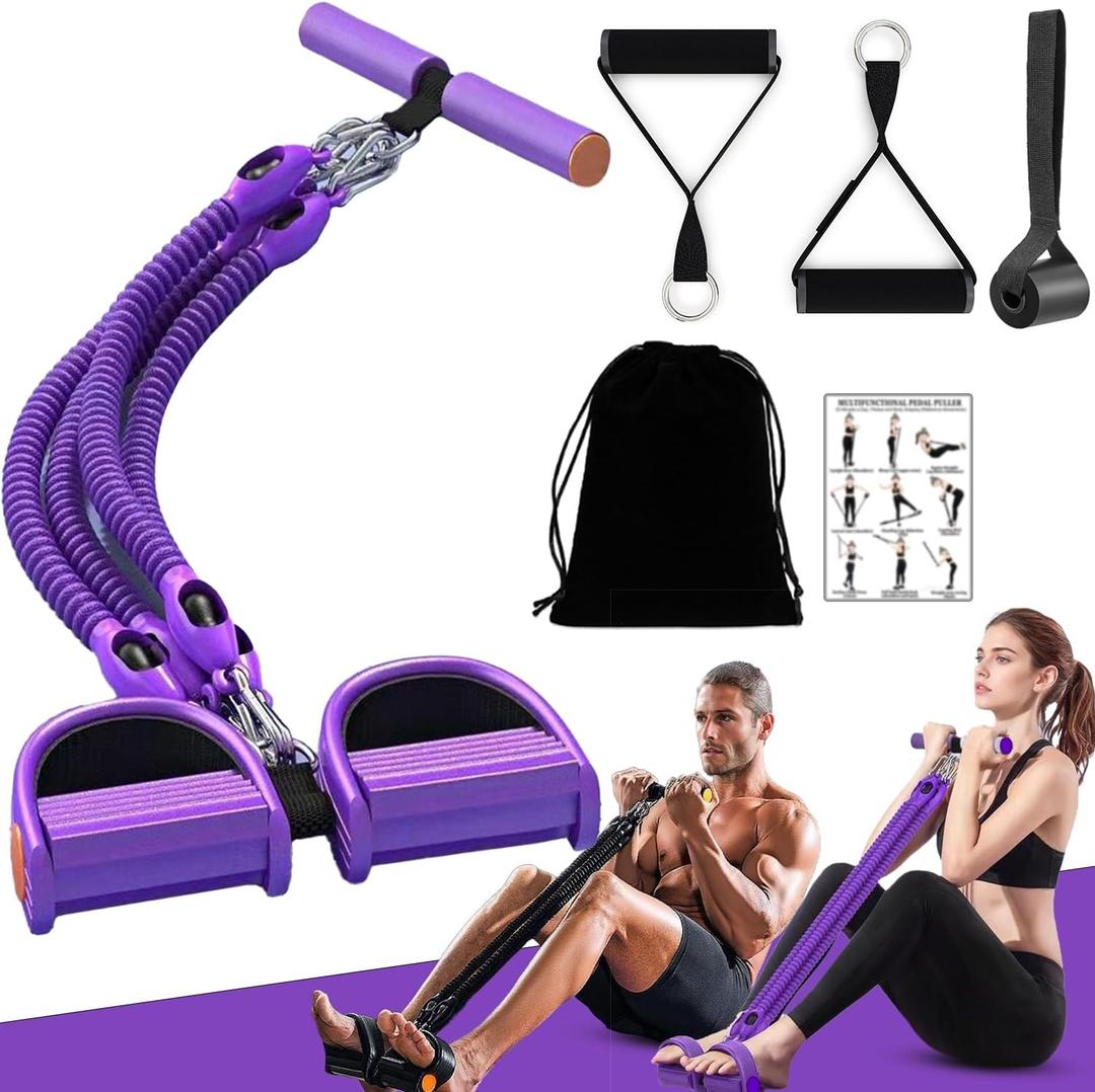 Upgrade Foot Pedal Resistance Band, 100lbs Adjustable 4 Tube Pedal Ankle Puller Resistance Band with Handle, Multifunction Home Gym Equipment, Stirrup Puller for Men Women for Full Body Workout