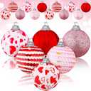 Riceshoot 12 Pcs Valentines Day Ball Ornaments 2.36 Inch Red Pink White Hanging Decor Heart Balls Ornaments for Tree Valentine's Day Party Supplies Decorations (1.97 Inches/ 5 cm, Romantic)