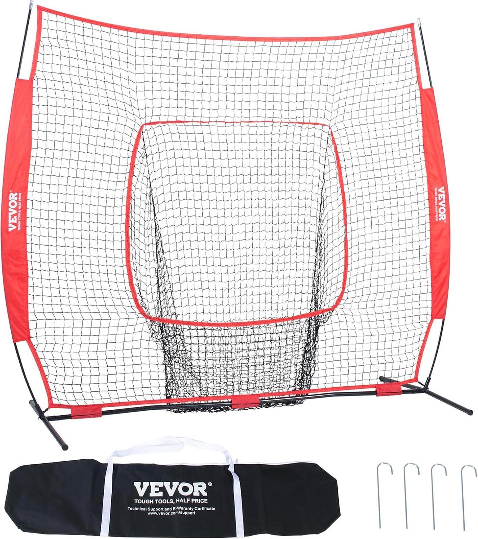 VEVOR 7x7ft Baseball Softball Practice Net, Portable Baseball Training Net for Hitting Batting Catching Pitching, Backstop Baseball Equipment Training Net