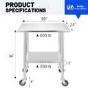 Hally Stainless Steel Table for Prep & Work 24 x 30 Inches with Caster Wheels, NSF Commercial Heavy Duty Table with Undershelf and Galvanized Legs for Restaurant, Home and Hotel
