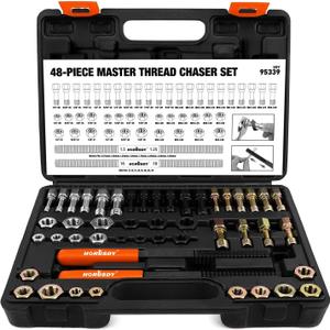 HORUSDY 48-Piece Thread Chaser Set, UNF UNC and Metric Thread Chaser Kit,Rethreading Kit, Thread Repair Kit