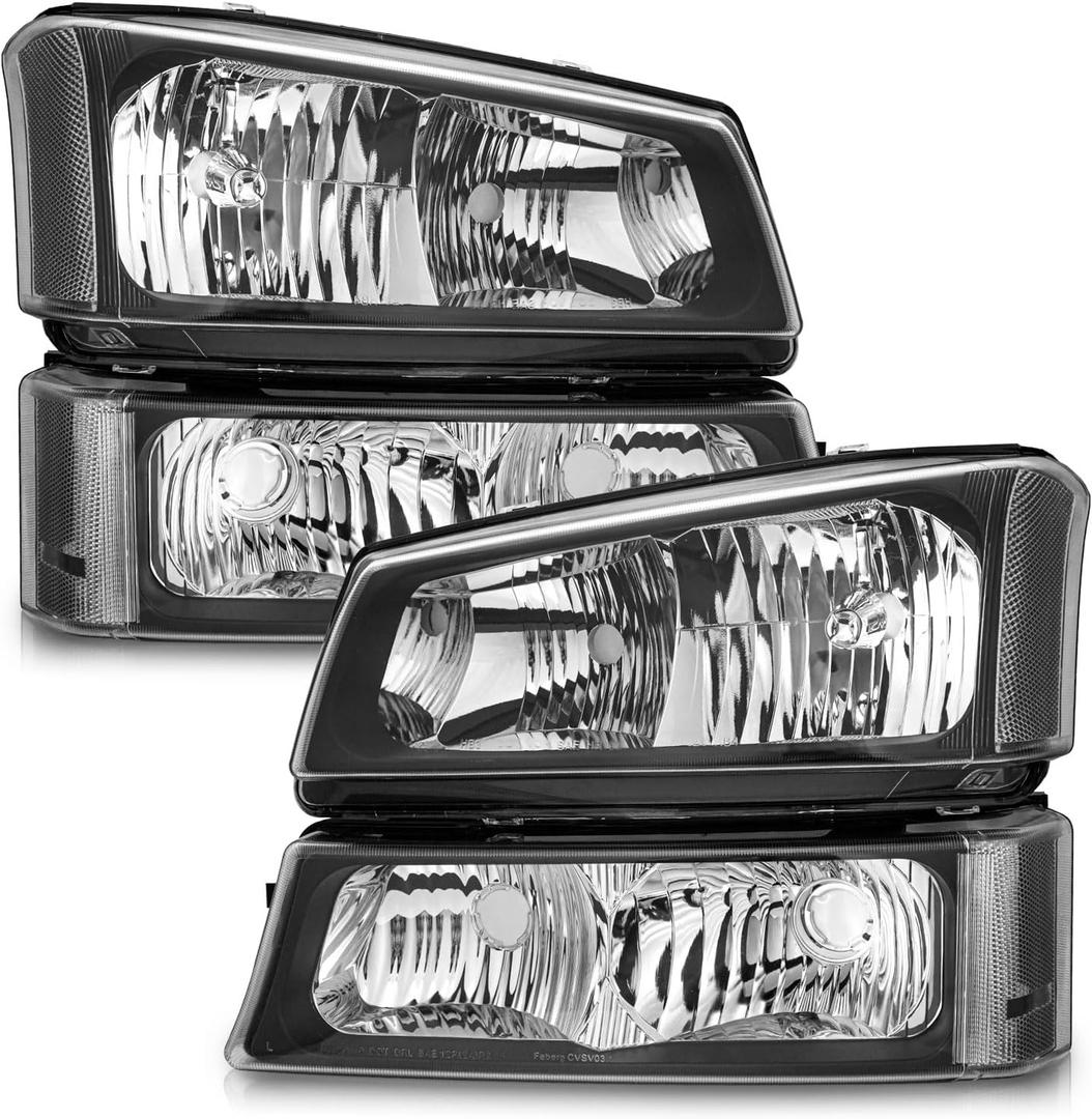 WEELMOTO Halogen Headlights Assembly for 2003-2007 Chevy Silverado