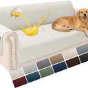 Velvet 100% Waterproof Couch Cover for Dogs Washable Sofa Covers for 3 Cushion Couch Pet Friendly Sofa Slipcovers Set Non Slip Quilted Furniture Protector with Pockets (Large, Cream White)