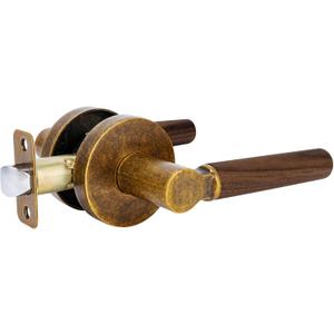 Walnut Wood Passage Door Lever, Keyless Function for Hallway and Closet Room Door Handle Zinc Alloy Base (1 Pack, Aged Brass, Passage)