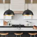 Black Pendant Lights Kitchen Island 2 Pack, 14 Inch Large Dome Pendant Light, Black and Gold Farmhouse Pendant Light, Island Pendant Lights for Kitchen, Dining Room, 14"x2