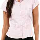 Women Y2k Button Down Blouse Short Sleeve V Neck Collared Cropped Ruffle Shirt Tops Slim Fit Coquette Going Out Tops, Small