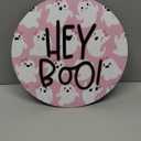 Pink Halloween Hey Boo Door Decor, 3D Pink Ghost Wood Welcome Sign for Front Porch, Halloween Wreath for Little Boo Baby Shower, Playhouse