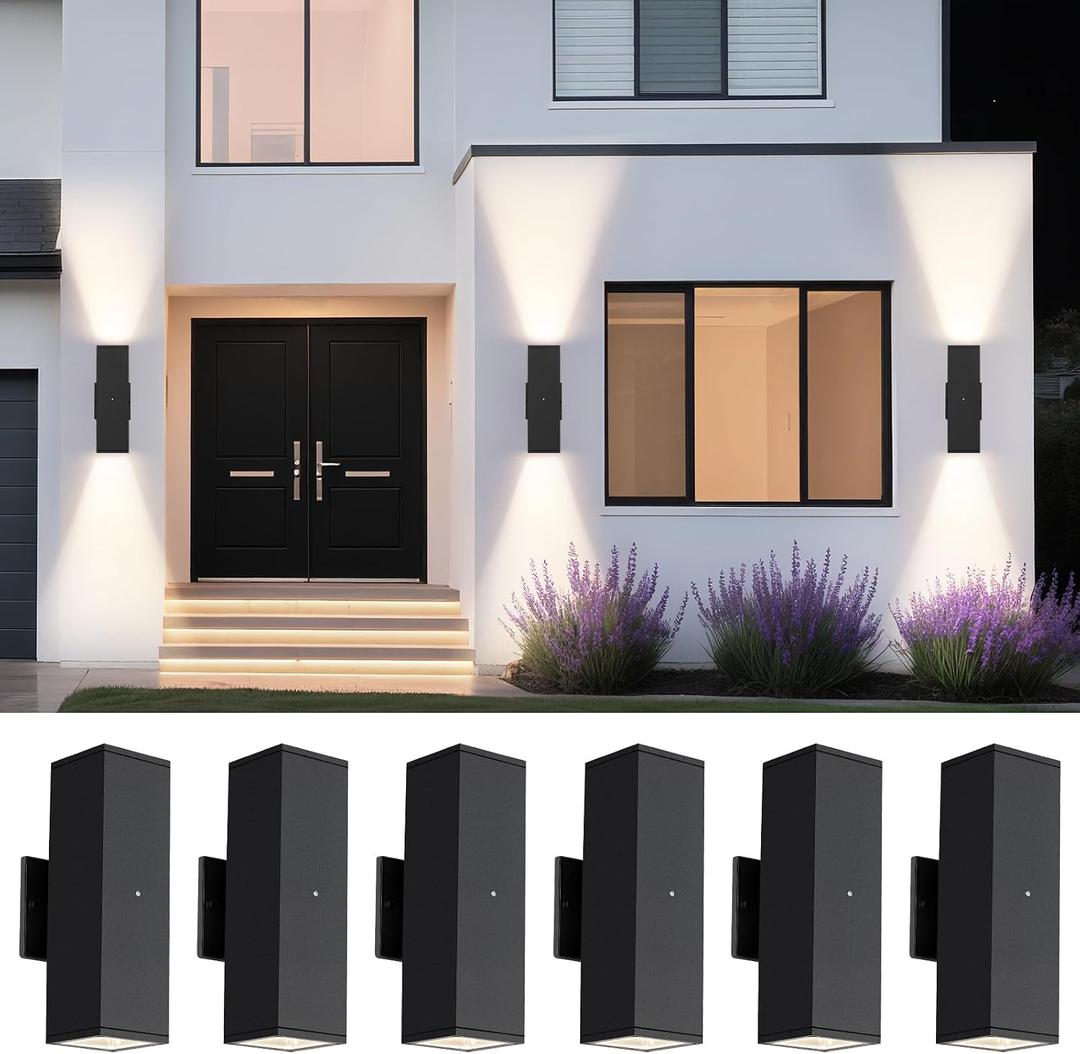 Dusk to Dawn Exterior Porch Lights, LED Up Down Outdoor Sconce Light 6-Pack